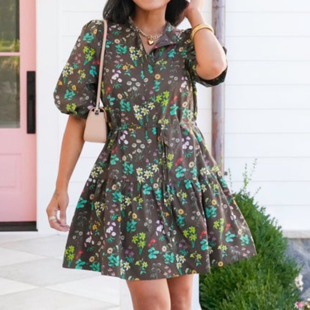 NWT Entro Floral Print Bubble Sleeve Mini Dress